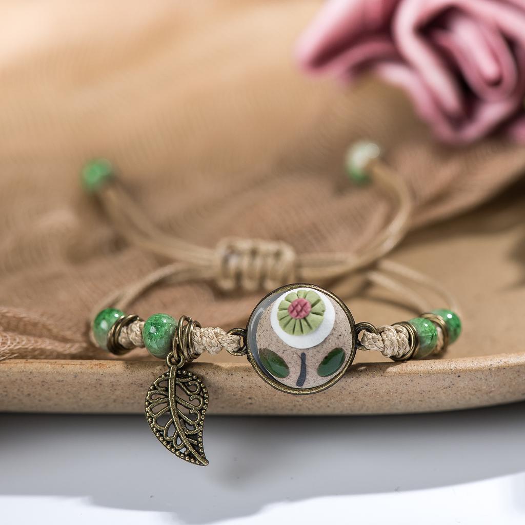 Forest Series Plant hand-kneaded Ceramic Adjustable DIY Bracelet For Women Gift Jewelry #CZ501