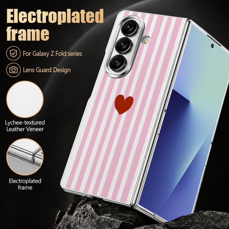Stripe Heart Pattern Case For Samsung Z Fold 8 Ultra 7 6 5 Hybrid 3in1 Leather Skin Plating Folding Phone Cover For Galaxy Z Fold8 Fold7 Fold6