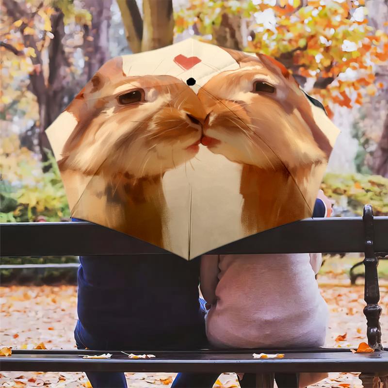 Cartoon Rabbit pattern, automatic folding umbrella, portable and foldable design, 8 ribs, a Christmas or birthday gift.