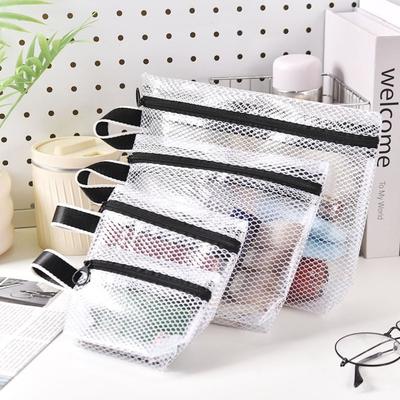 Sac de rangement en maille transparente Fermeture éclair Porte-monnaie Sac pour carte d'identité et de crédit Sac à cosmétiques Organisateur de voyage Sac à documents Pochette de rangement pour articles divers