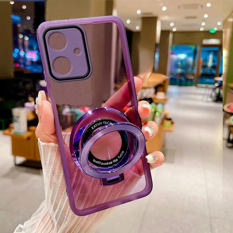 

Чехол-держатель с магнитным кольцом для Motorola Mot G85 G 85 G54 G34, прозрачная защитная пленка для объектива камеры, силиконовый мягкий чехол для Moto G24 G14 G32 G60 Moto S50 Neo фиолетовый