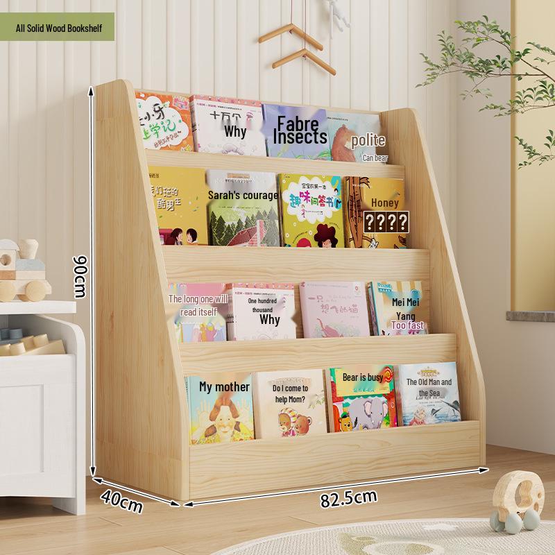 Mehrschichtiges Kinder-Bücherregal aus Massivholz mit abnehmbarem Stoff, Standregal für Kindergarten und Baby-Bücher