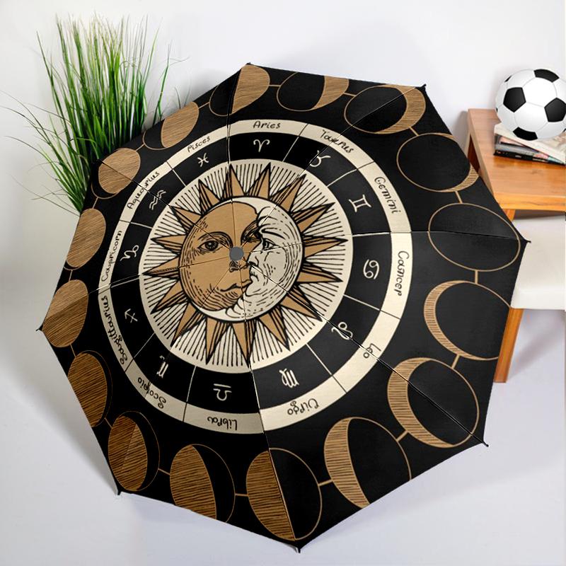 Retro Sun and Moon Umbrella Automatic Open/close, Sturdy Iron Frame & 8-Rib Struct, Umbrella for Women & Men, Christmas Gifts