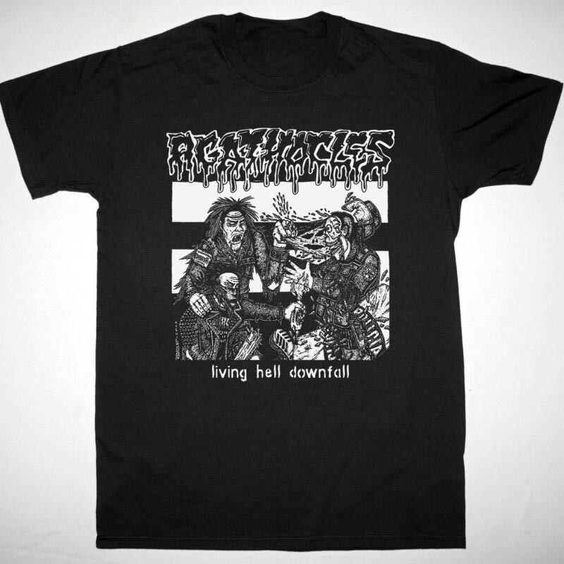 Retro AGATHOCLES Band LIVING HELL DOWNFALL Cotton Black All Size T Shirt BT283 Unisex T-Shirt S