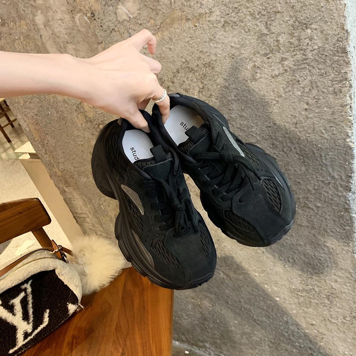 

Cowhide version~ Grape Mom same new color matching lace-up heightened thick-soled suede dad shoes women s sports and leisure shoes 40