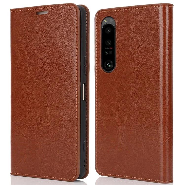 

For Sony Xperia 1 VI Case Split Leather Wallet Card Slots Phone Cover Crazy Horse Texture - Light Brown