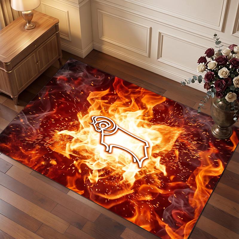 Tappeto in Velluto di Cristallo con Stampa del Derby County Football, Comodo Assorbente d'Acqua Antiscivolo Tappeto per Pavimenti Interni