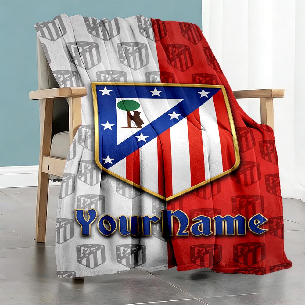 Atletico Madrid Personalized Name Blanket Throw Customizable Blanket Warmthful Decor Great for Sofa Livingroom Seaside Chair Four Seasons Multipurpose