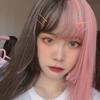 Long Straight Cosplay Synthetic Wig Women Costume Party Black pink Ombre Heat Resistant Synthetic Hair WigsPrincess cuts bangs