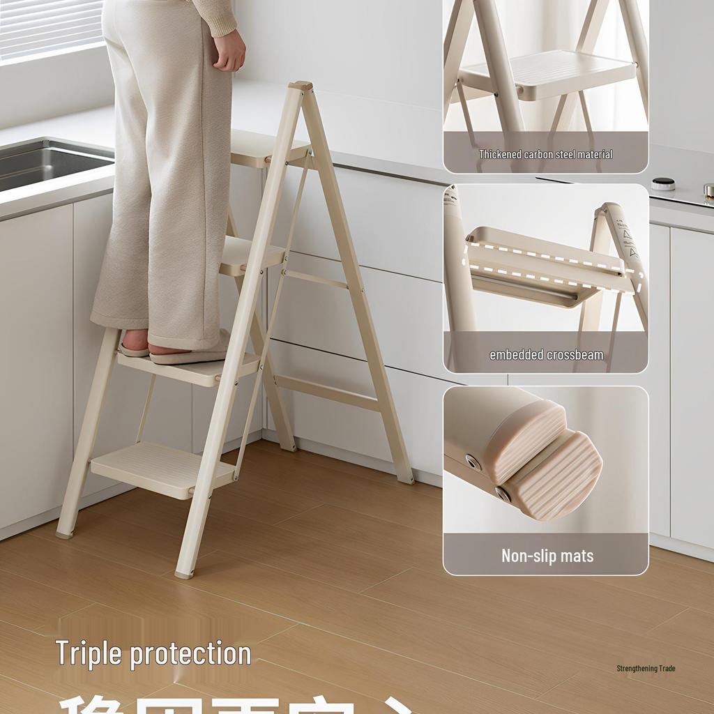 Compact Multi-Functional Telescopic A-Frame Ladder: Lightweight, Thickened, 3-Step Household and Indoor Folding Climbing Ladder
