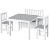 4-Piece Kids Table and Chair Set with 2 Wooden Chairs, 1 Storage Bench, and Interesting Modern Design, Grey/White