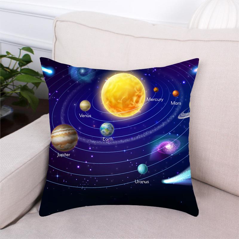Black Dream Space Planet Digital Printing Short Plush Pillow Covers Decorative For Car Sofa Office Cushion Cover Home Goods