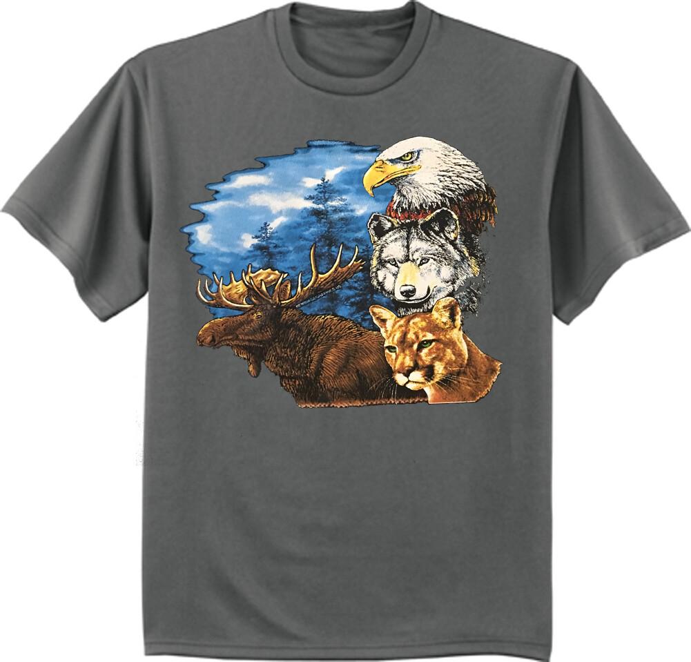 Funny T-shirts Mens Graphic Tees Moose Eagle Mountain Lion Wildlife Wolf Tshirt XXXXL