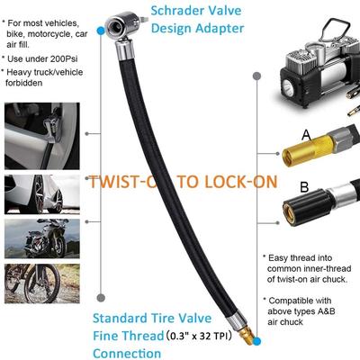 Car Tire Inflator Hose Inflatable Air Pump Extension Tube Adapter Twist Tyre Connection Locking Air Chuck for Bike Moto