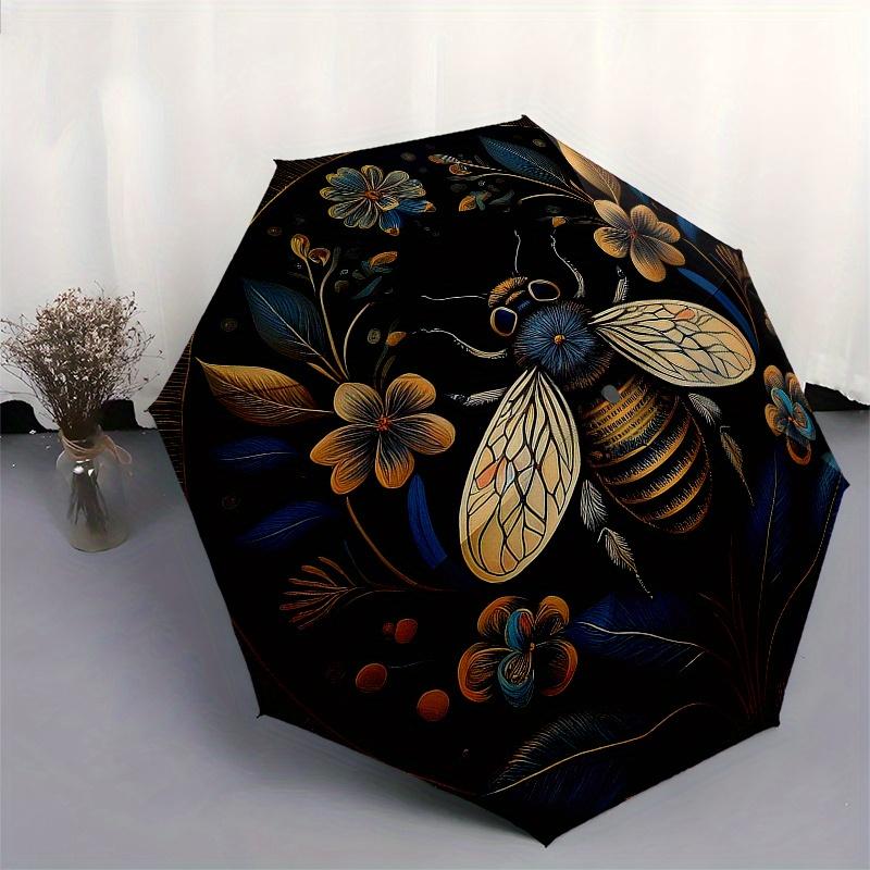 Golden Bee & Floral Mandala  DecorUmbrella, Portable 3-Fold Compact Umbrella,Christmas Gift ES578