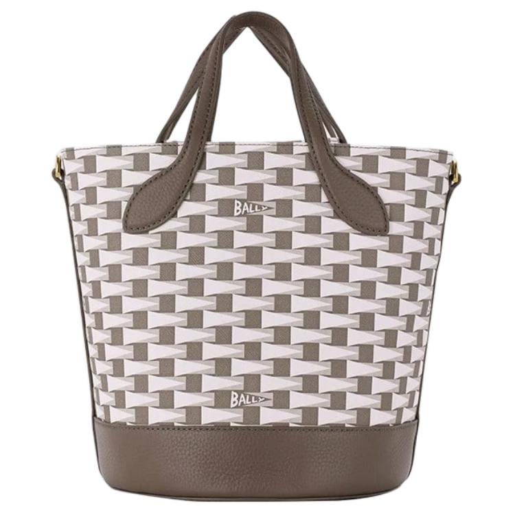 Bally Pennant Logo Geometric Pattern Leather Shoulder Tote Bag Women Handbags Brown 6307435