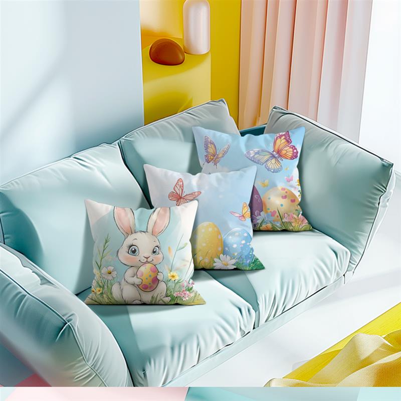 1Pc Easter Day Cushion Cover Spring Pattern Eggs Rabbit Pillow Cover Easter Pillowcase Home Decor Throw Pillow Case 45X45Cm