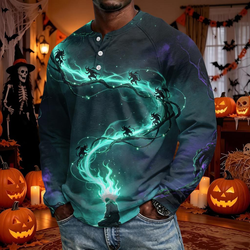 Men's Long Sleeve Shirt Loose Fit Casual Top for Halloween