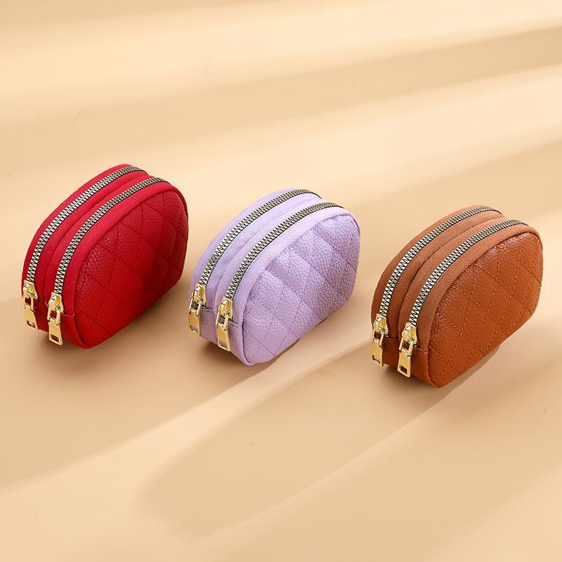 Portable Double Layer Coin Purse Water Resistant PU Leather Zipper Mini Card Holder for Women Daily Use