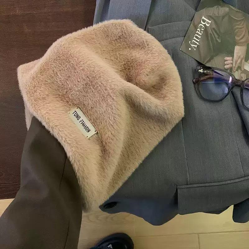Big head circumference plush pile hat women's autumn and winter new ear protection warm confinement cold hat face covering small standard bag head hat