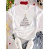 European Size Women'S Christmas Tree Graphic T-Shirt - White Casual Short Sleeve Round Neck Top with Happy Print, Comfortable Casual Attire
