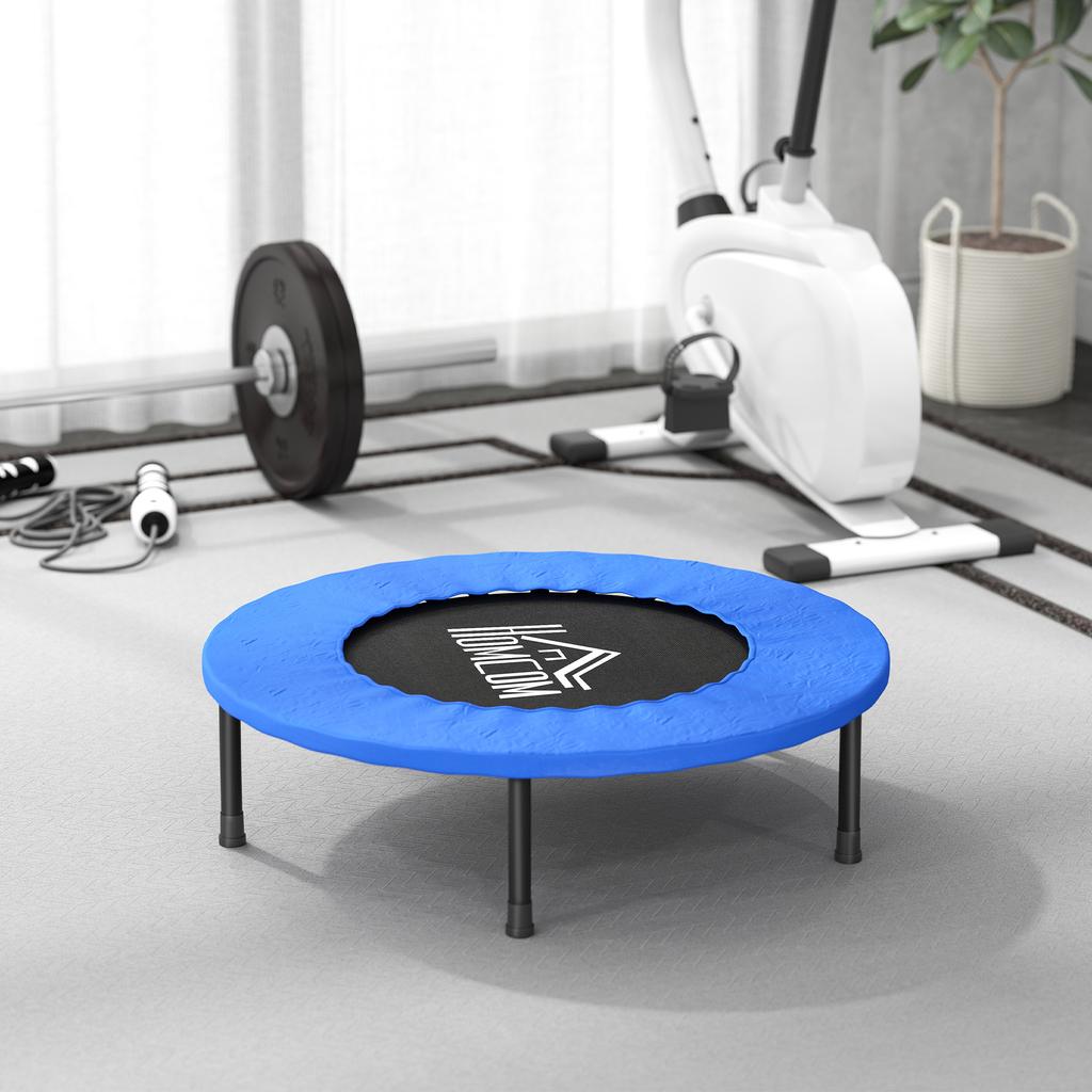 Mini fitness trampoline, exercise trampoline with non-slip feet, 100 kg load, diameter 81 x 22.5 cm, blue and black