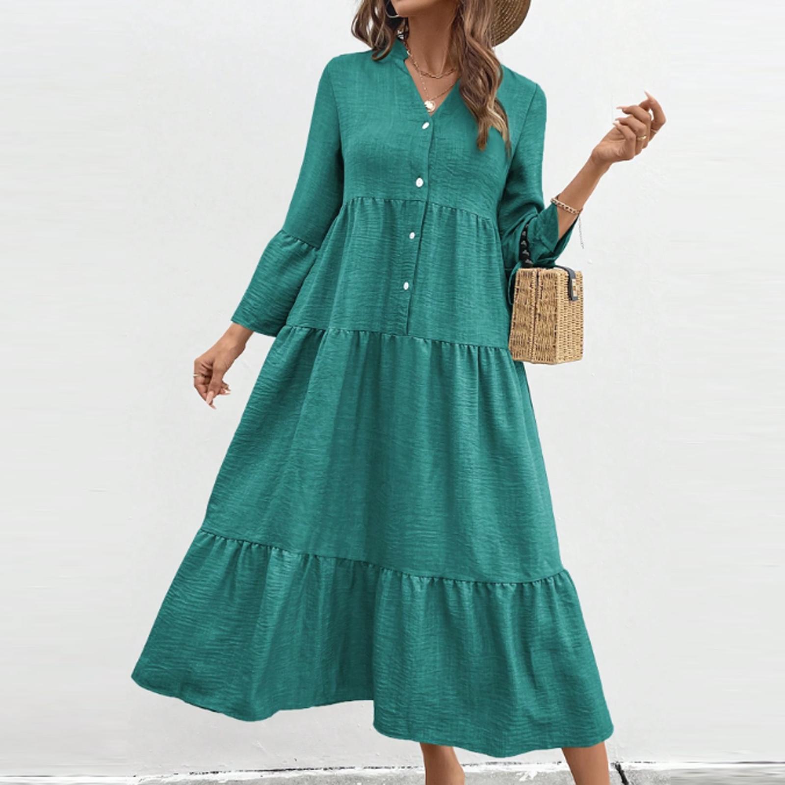

Women s Fall Long Sleeve Maxi Dress V Neck Hollow Out Eyelet A Line Long Casual Party Dresses L армия зеленый