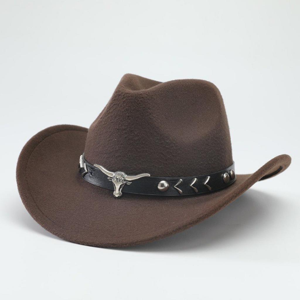 Westlicher Cowboyhut, Ethnisch, Woll-Zylinderhut für Herren und Damen, Kuhkopf-Jazzhut