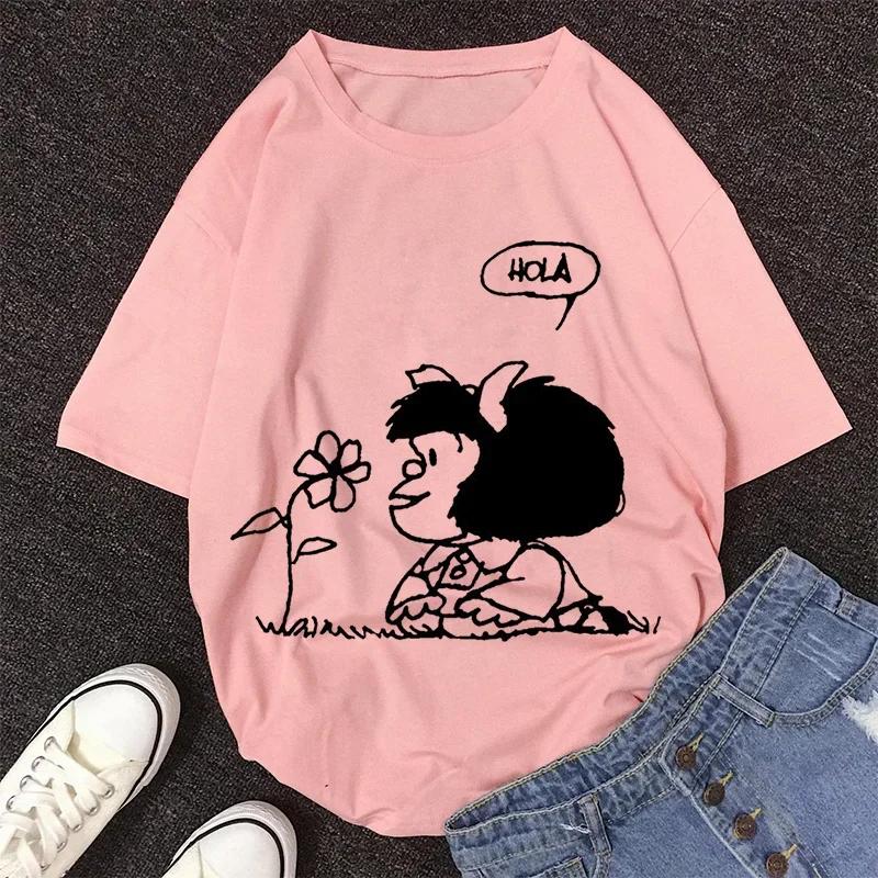 Mafalda Kawaii Graphic Print T-shirt Women Harajuku Aesthetic Pink Tops Y2k Casual Tshirt 2026 Newest Summer Fashion Female T Shirt