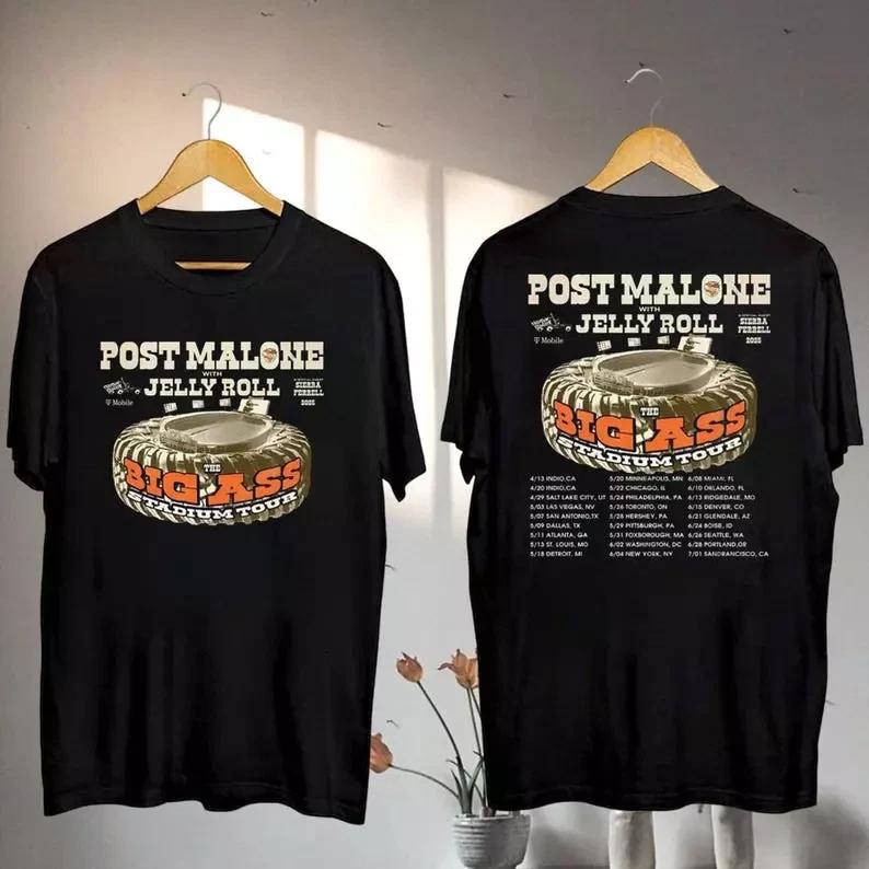 Post Malone Big Ass Stadium Tour 2025 Shirt, Post Malone And Jelly Roll Shirt L