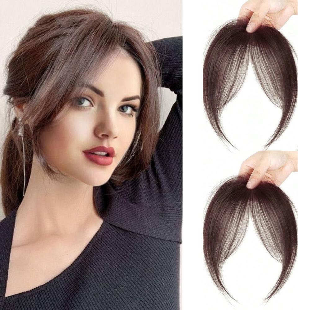 Женская воздушная косая челка, естественная стрижка лба, пушистая и легкая накладка-парик темно-коричневого