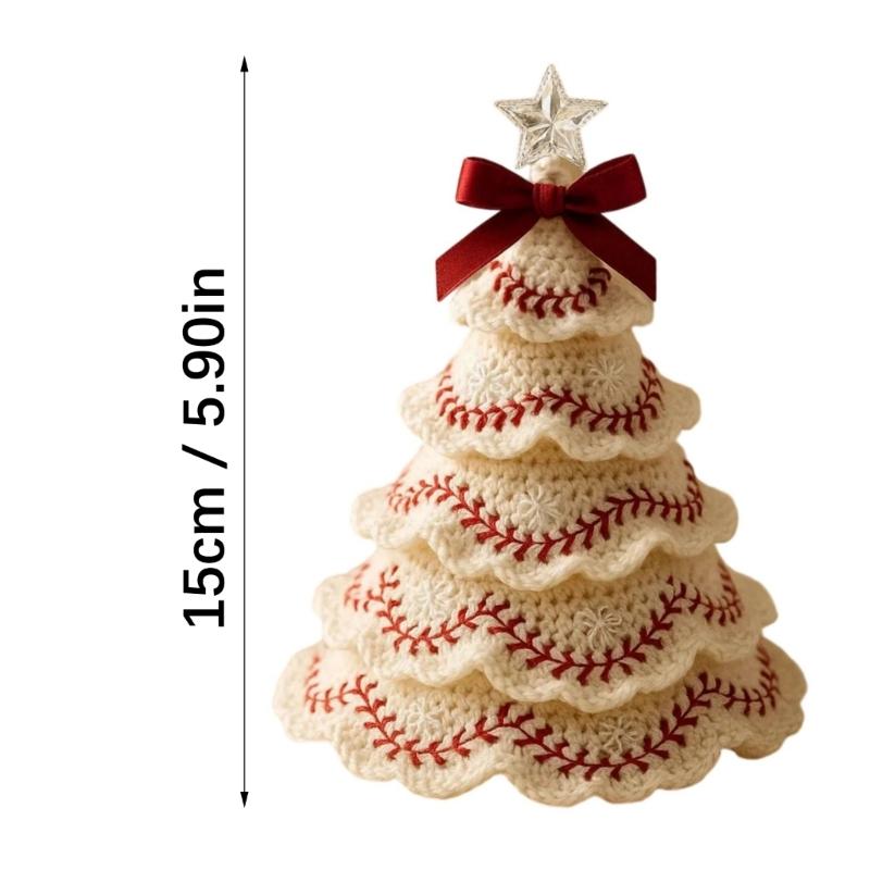Handmade Crochet Christmas Tree Set For Home Decoration With Step-by-Step Tutorial Instruction Crochet Hook and Yarn