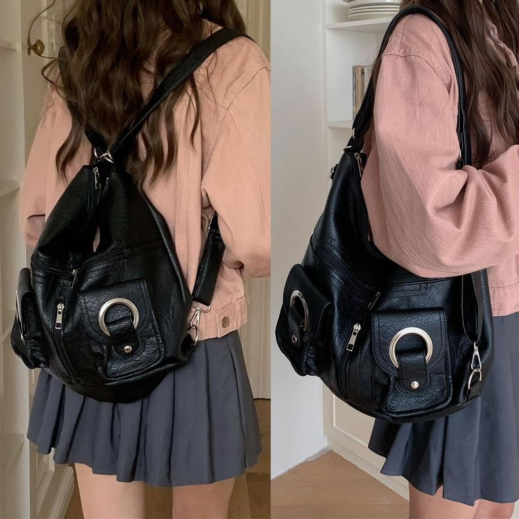 Roiyezo Women's Shoulder Bag, 2-Way Tote Bag, Backpack, Handbag, Y2k, Large Capacity, Handbag, Popular, Retro Design, Lightweight, Perfect for