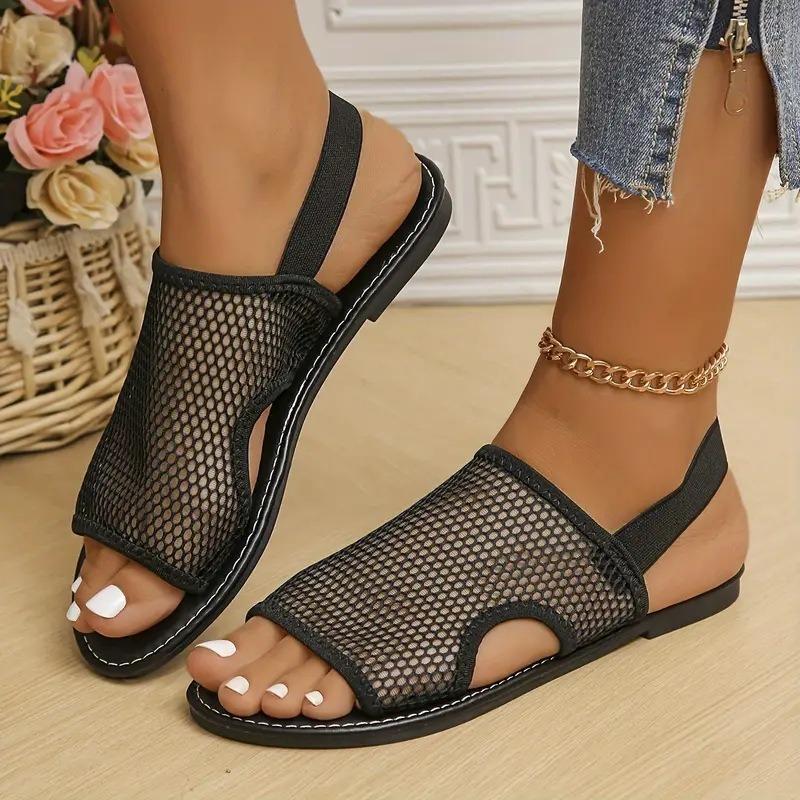 Foreign Trade Solid Color Mesh Cool Slippers Women's Large Size Summer Breathable Mesh Flat Bottom Women's Cool Slippers Manufacturer