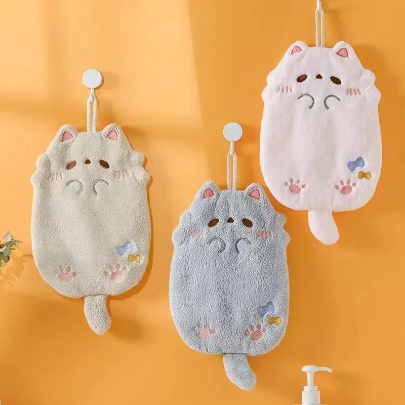 Cute Cartoon Tanuki Hanging Towel Coral Velvet Hair Does Not Lose Thick Cloth Absorbent Towels For Kitchen Bathroom Hand Towel