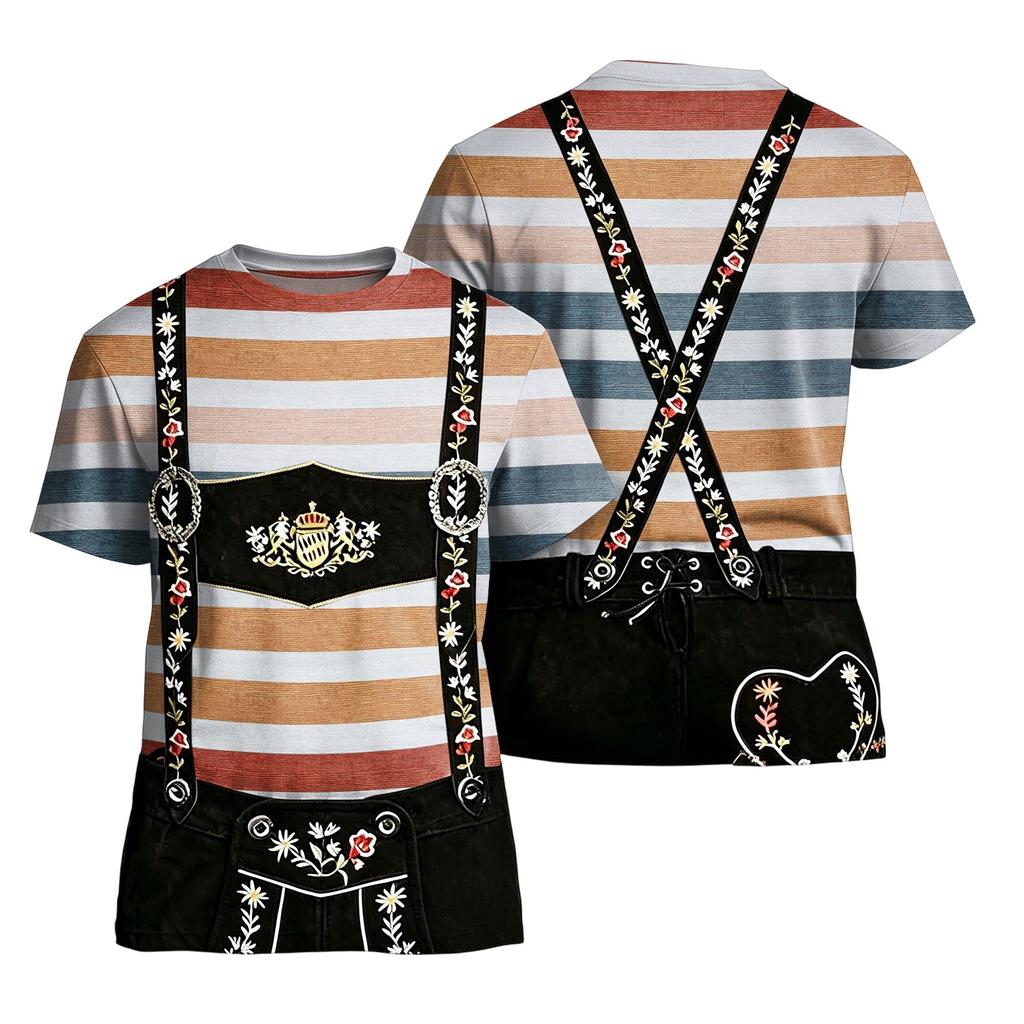 Pánské Oktoberfestové Vintage Texturované Tričko s Krátkým Rukávem Volného Střihu Ležérní Letní Každodenní Vrchol s Potiskem Traků a Vyšívaným Designem