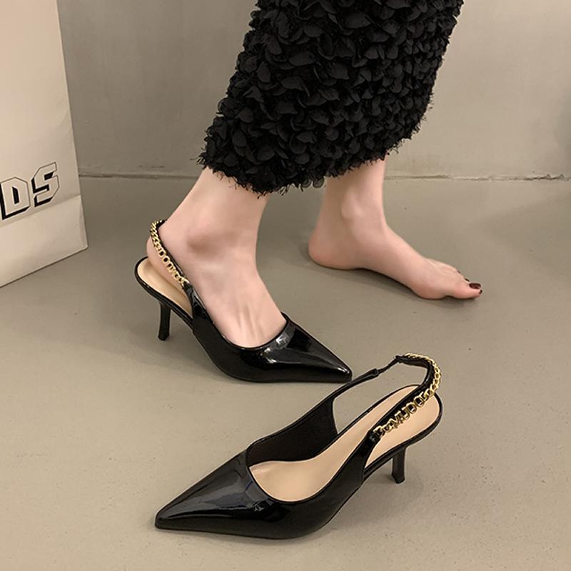 

Блискучі високі підбори на шпильці Жіночі човники Металеві босоніжки з кришталем Гострий носок Туфлі на шпильці Срібні вечірні туфлі Жіноче 35 чорний