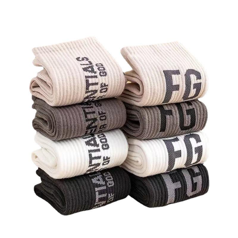 Značka Tide Mlha Dvojitá Linka Ess High Street Písmeno Bohatá Čistá Bavlna Středně Dlouhé Ponožky Čtyři Roční Období Trend Sportovní Ponožky