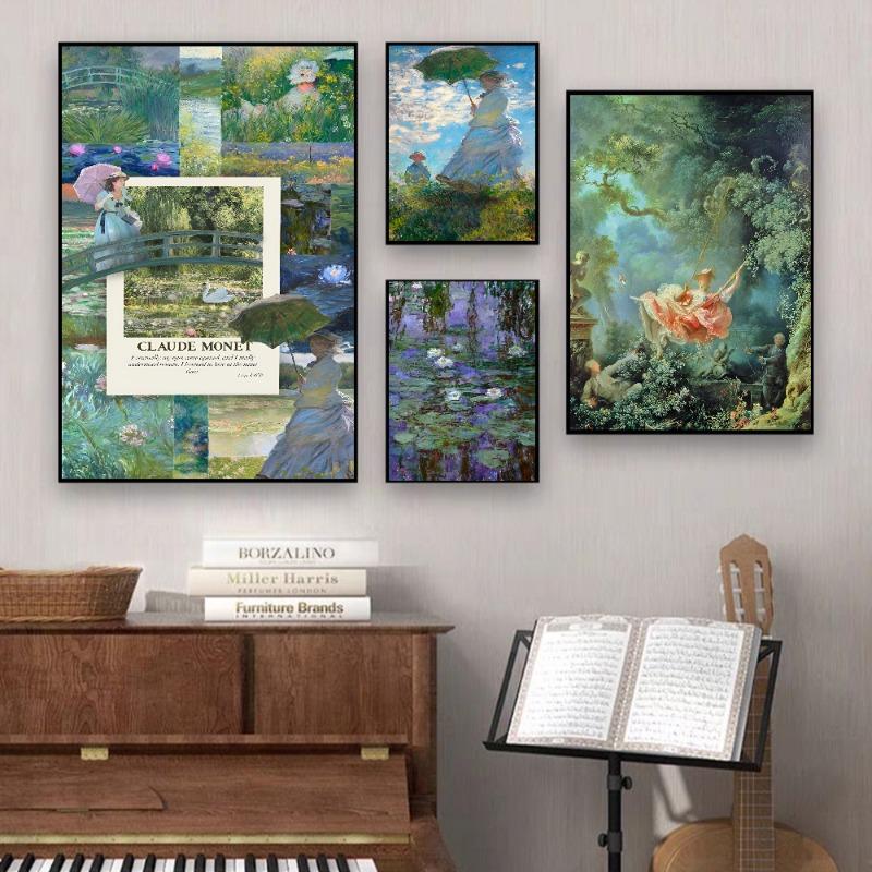 Famous Claude Monet DIY Sticky Poster Vintage Room Bar Cafe Decor Home Decor