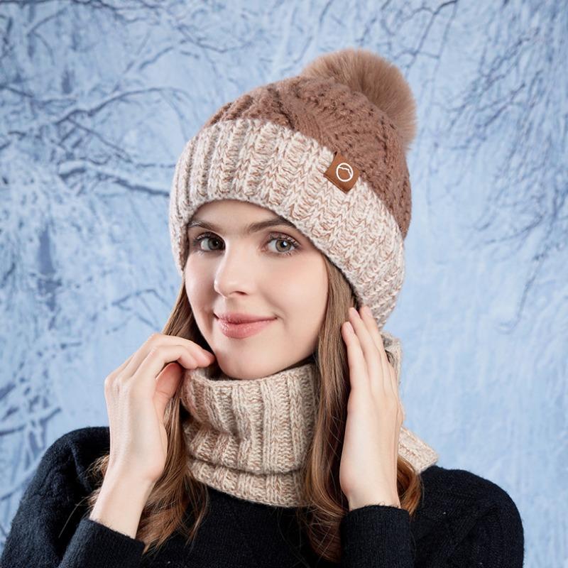 Winter warme Hutschal zweiteilige Abdeckung Outdoor Kälteschutz Ohrenschutz Pulloverhut Damen Samt verdickt gestrickte Wollmütze