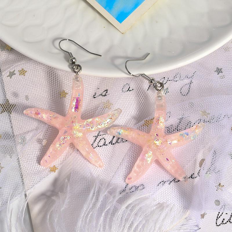 Modische Bonbonfarbe Pailletten Seestern Ohrringe für Damen Mädchen Sommer Strand Bohemia Hängeohrringe Urlaubs Schmuck Geschenke