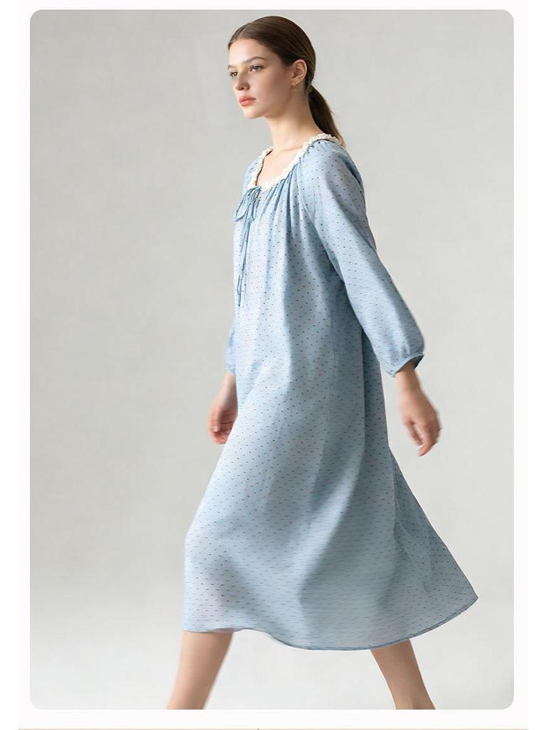 Rochie Pijama din Dantelă pentru Femei Primăvara 2026 - Stil Prințesă Dulce Japoneză, Mânecă Lungă, Material Ușor pentru Interior și Exterior