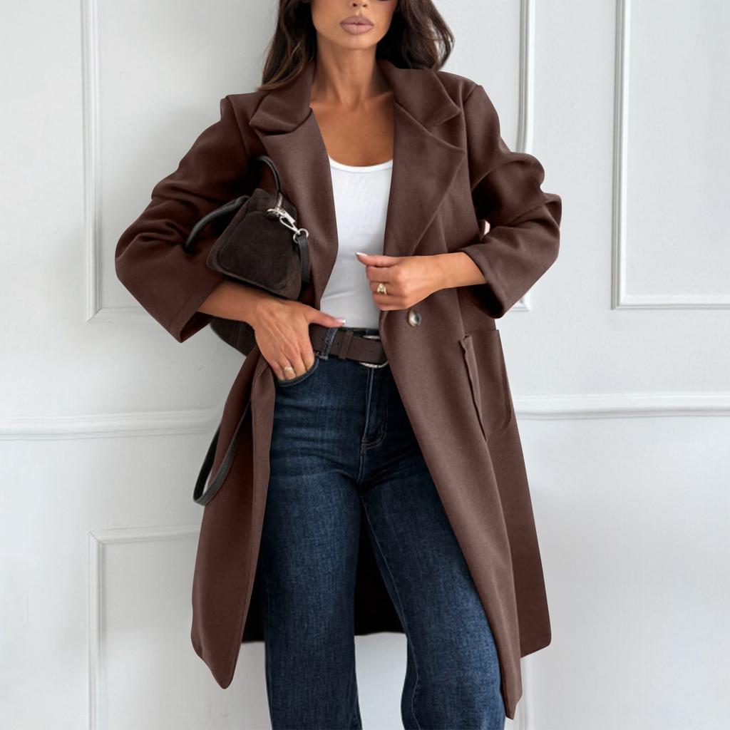 Women's Fashion Casual Woolen Solid Color Long Coat
