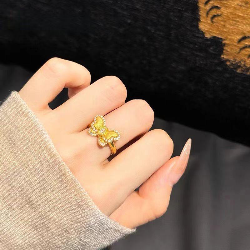 Ancient gold zircon butterfly ring retro light luxury high-end index finger ring versatile temperament simple jewelry women