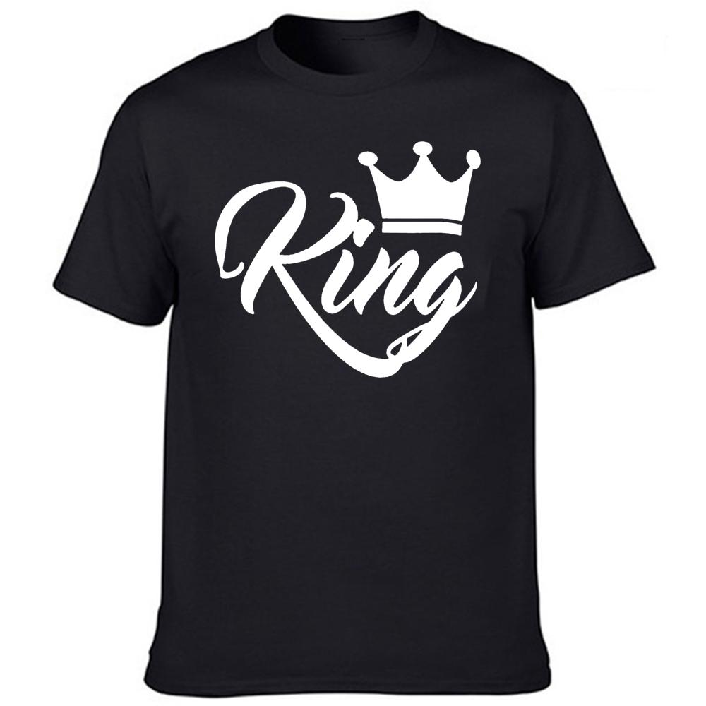King Queen Letter Crown Printed Black White T Shirts Summer Casual O Neck Short Sleeve Tees
