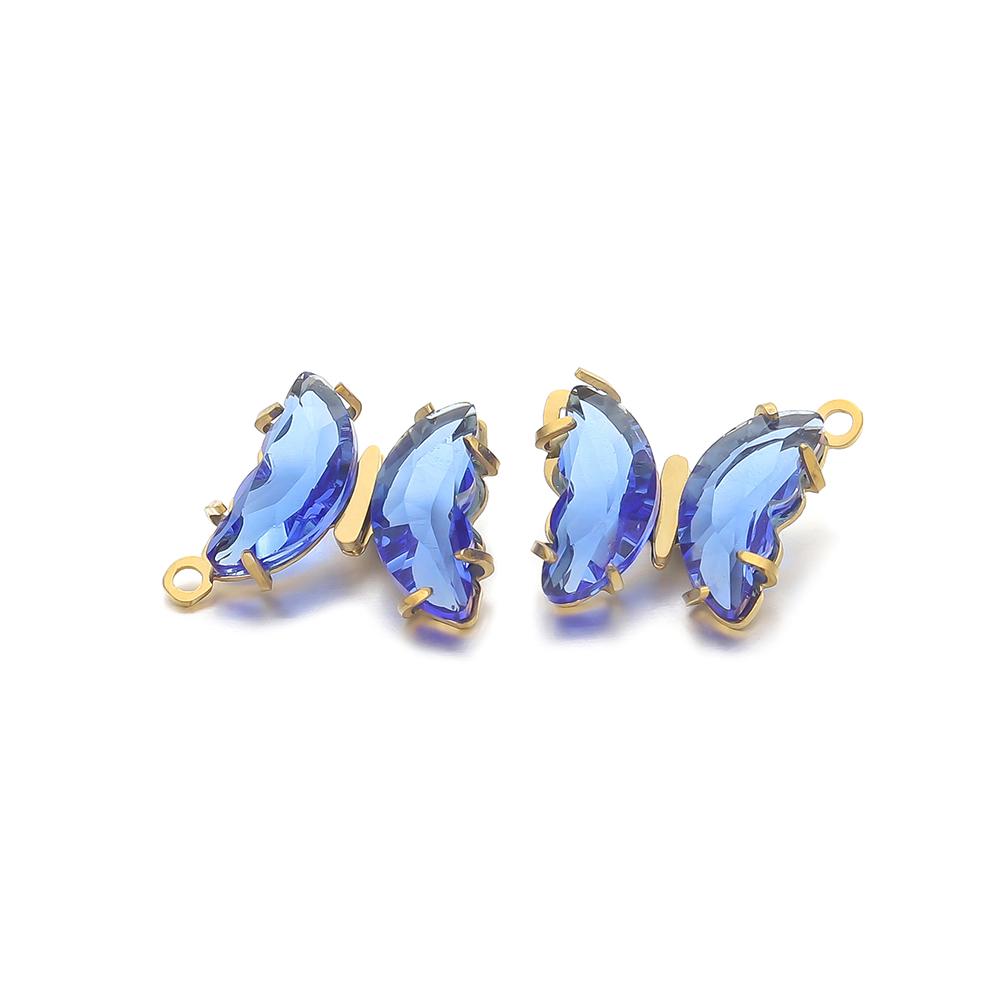 5pcs Stainless Steel Transparent Crystal Glass Butterfly Charms for DIY Jewelry Exquisite Necklace Findings Earrings Making