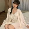 1011 New Ice Silk Pajamas Lace Suspenders Retro Style Thin High-end Casual Can Be Worn Outside Loungewear Set