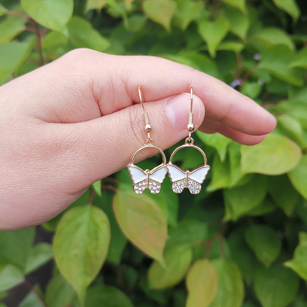 Creative Alloy Butterfly Earrings For Women Colorful Trendy Statement Jewelry белый