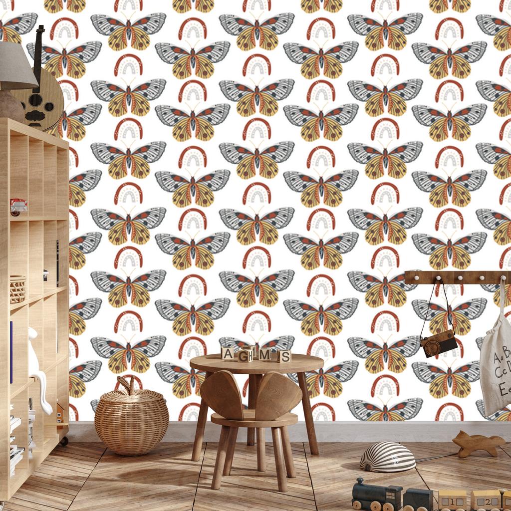 Rainbows and Butterflies Boho Wallpaper Gray and Gold for Living Room and Bedroom 50x1000