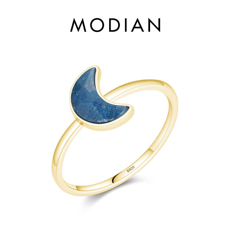 Modian  925 Sterling Silver Moon Blue Natural Crystal Finger Rings Fashion Party Simple Jewelry For Women Brand Gifts